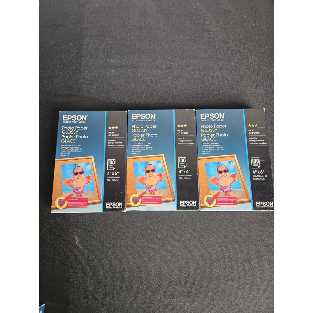 Epson Glossy Photo Paper 4x6 300 Sheets Lot of 3 100-Sheet Packs Inkjet S042038